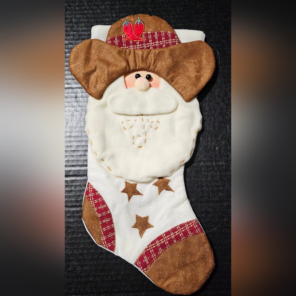 Outlaw Iron Works Cowboy‎ Santa Christmas Stocking Western Chili Peppers New